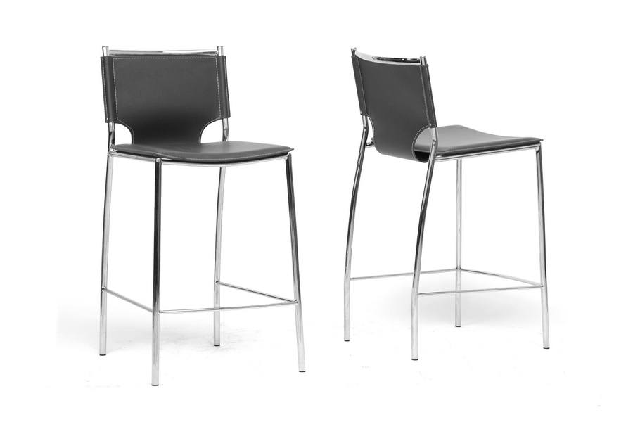 Baxton Studio Montclare Black Leather Modern Counter Stool (Set of 2)